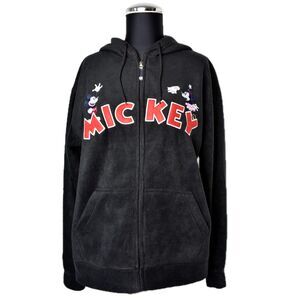 Disney Mickey Minnie Mouse Black Plush Embroidered Zip Front Hoodie - Women's S
